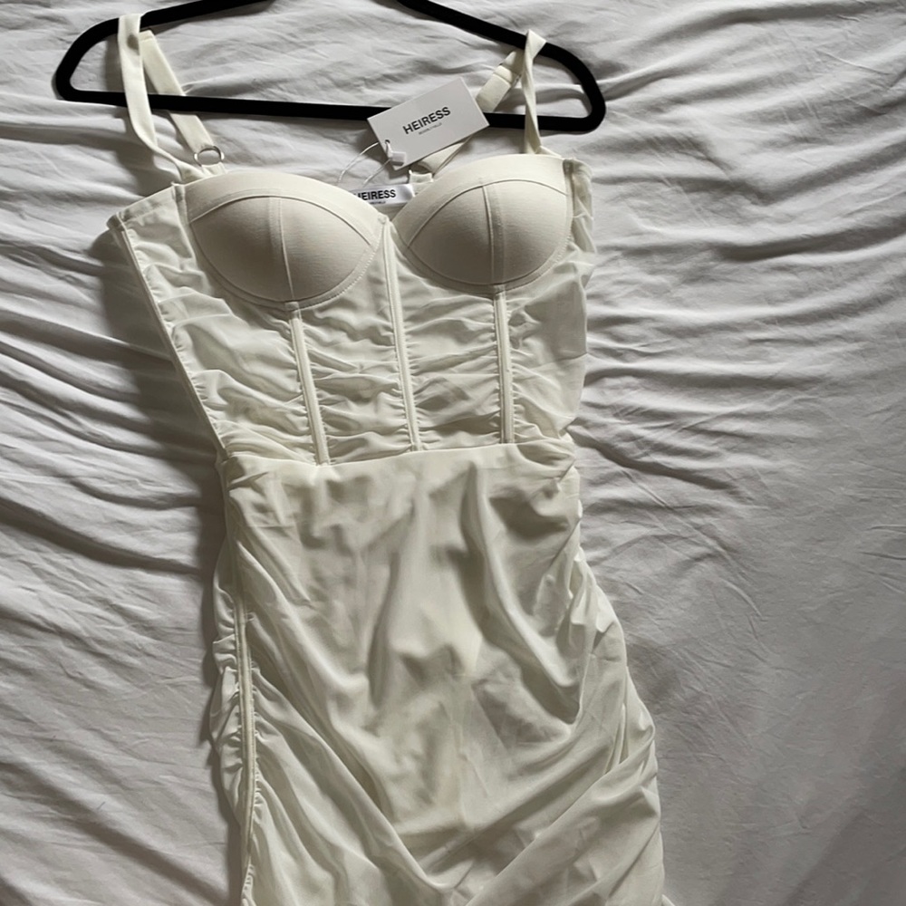 HEIRESS WHITE MESH CORSET DRESS